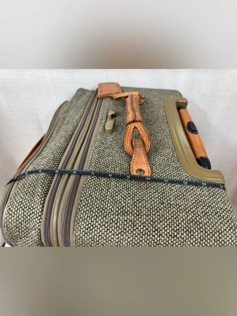 Hartmann Olive Tweed Rolling Carry-On with Tan Leather Trim
